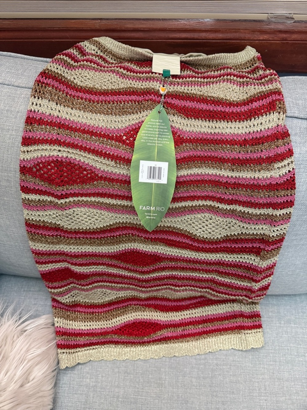 FARM Rio Halter Knit Mini Dress in cream and Raspberry. - Picture 3 of 6